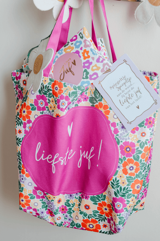 Canvas tas liefste juf bloemen