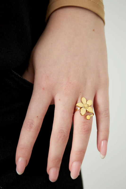 Ring van stainless steel goud - Flower dot