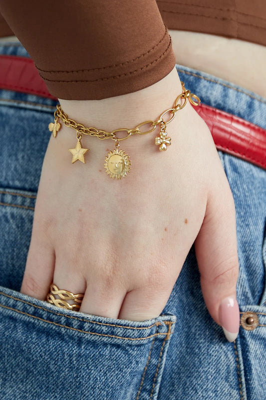 Armband stainless steel goud - bedels
