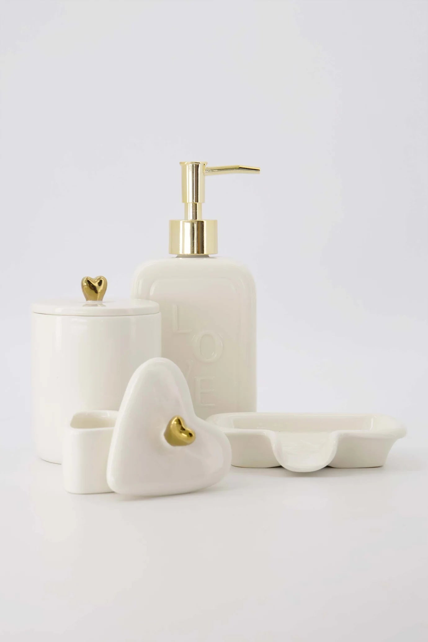 Zusss bewaarpot keramiek hartvorm wit/goud