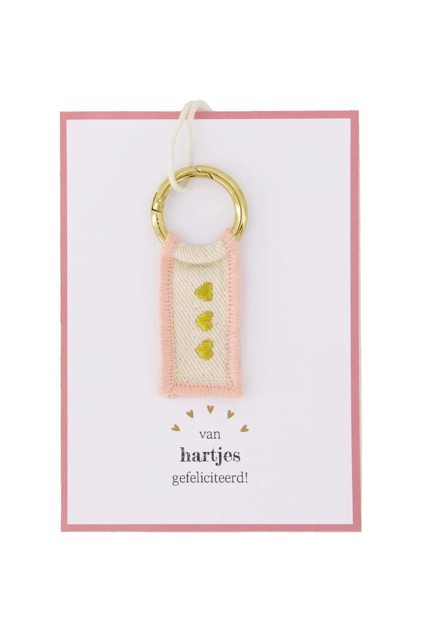 Zusss ansichtkaart sleutelhanger van hartjes gefeliciteerd
