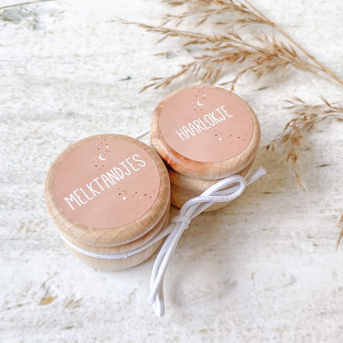 Bewaardoosje Melktandjes + Haarlokje (set) | roze hout