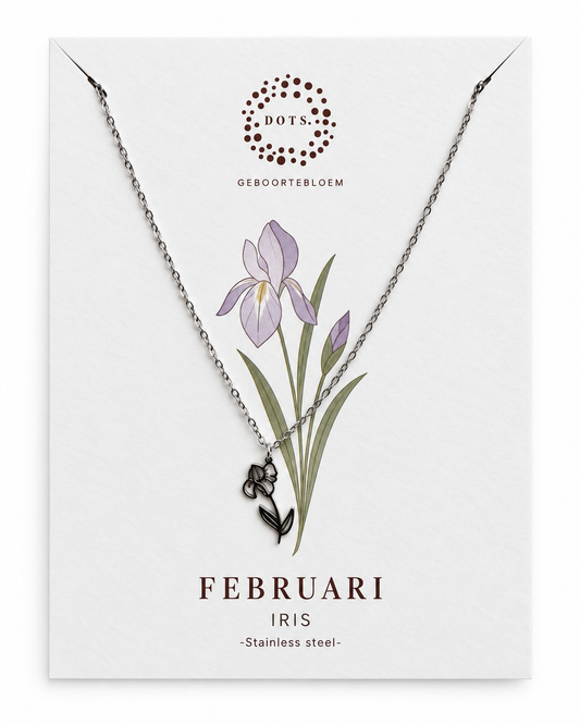 Geboortebloem Ketting Februari Iris – Goud of Zilver | Stainless steel