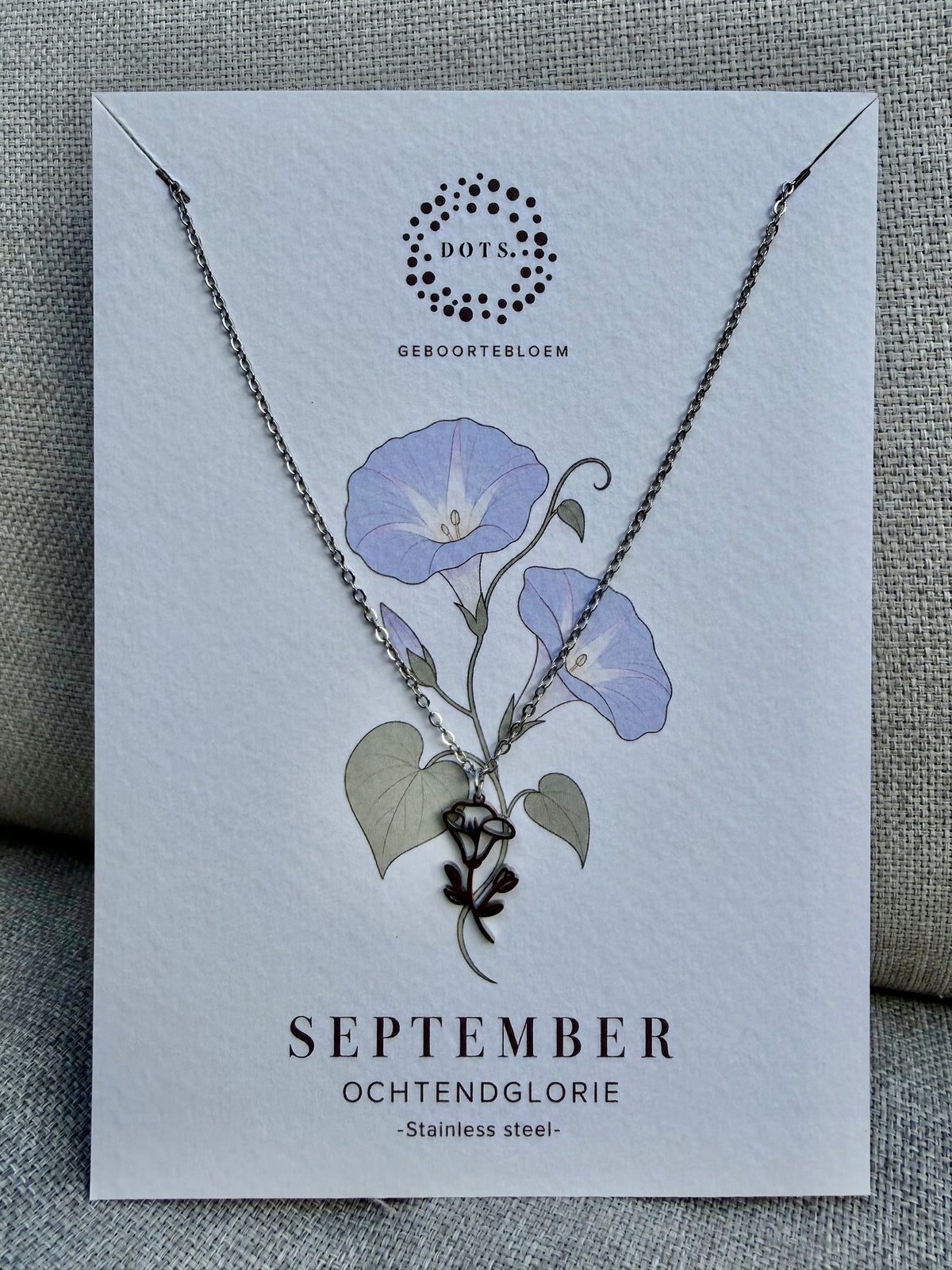Geboortebloem ketting September – Ochtendglorie | Goud of zilver - Stainless steel