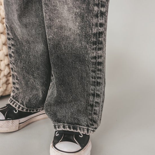 Your Wishes Stretch Denim | Wide Leg Glitter Jeans | Acid Grey