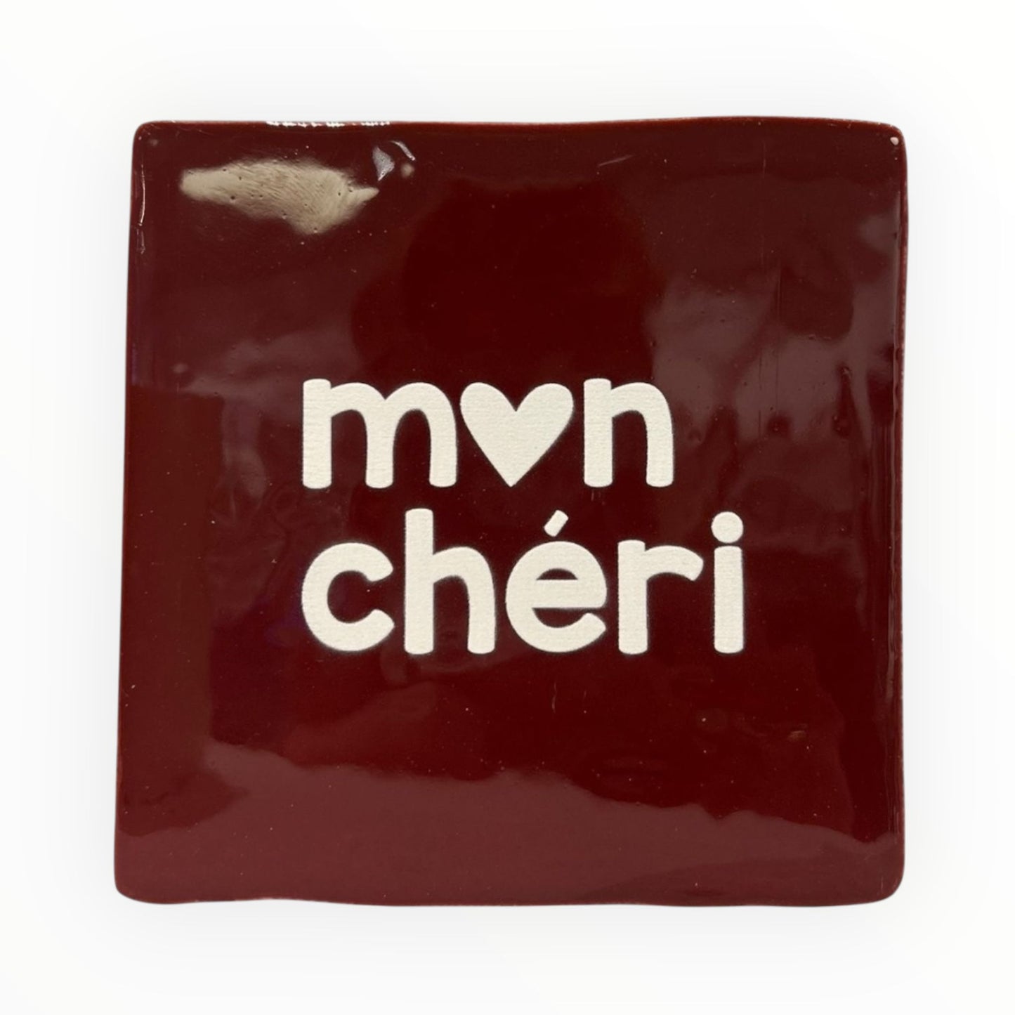 Tegeltje "Mon Cheri" bordeaux