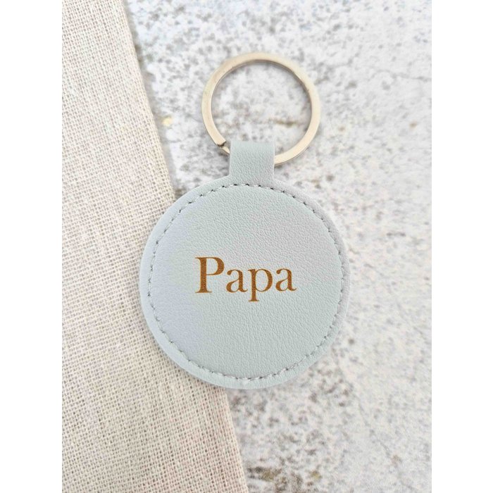 Leren sleutel hanger - Rond blauw papa