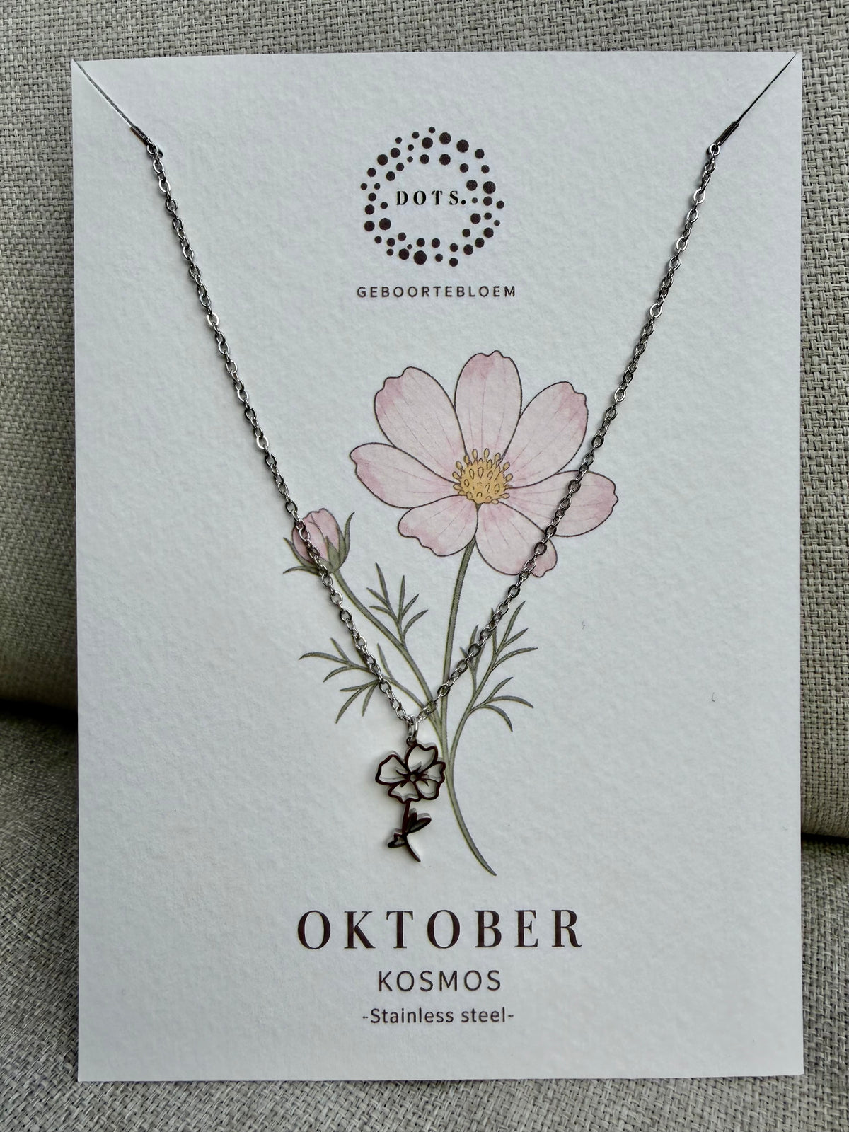 Geboortebloem ketting Oktober – Kosmos | Goud of zilver - Stainless steel