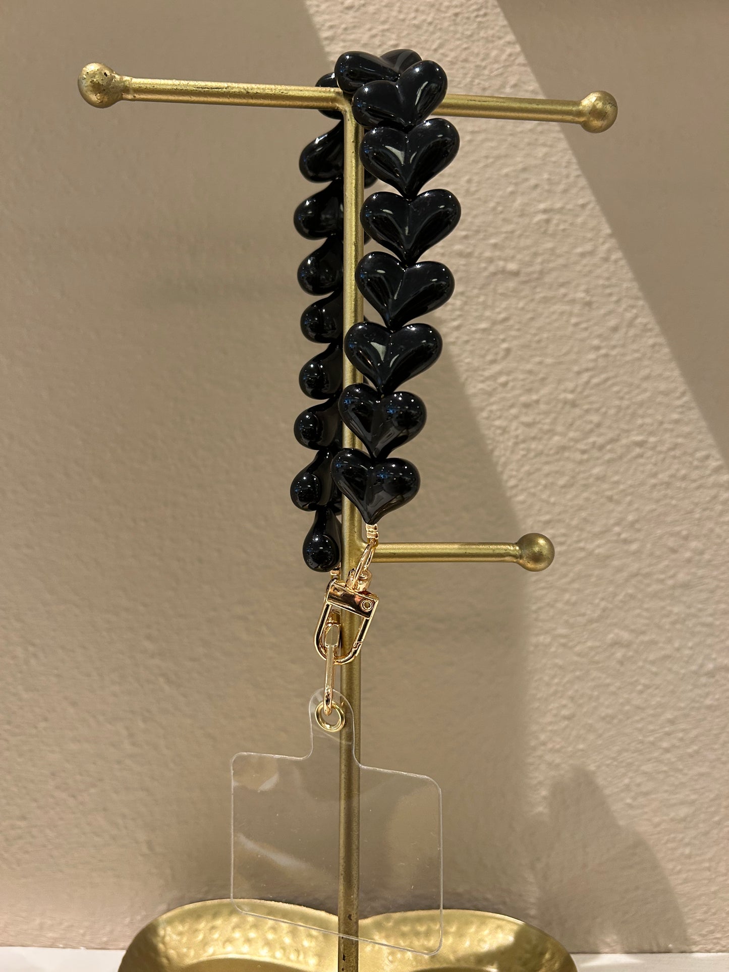 Universeel telefoonkoord hartjes zwart