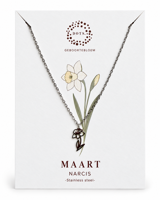 Geboortebloem ketting Maart – Narcis | Goud of Zilver - Stainless steel