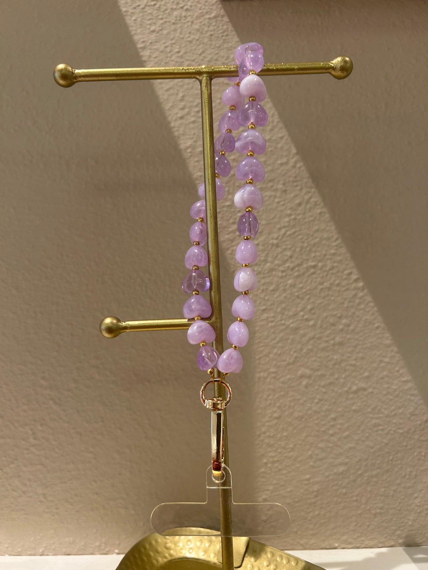 Universeel kort telefoonkoord kleine hartjes lila