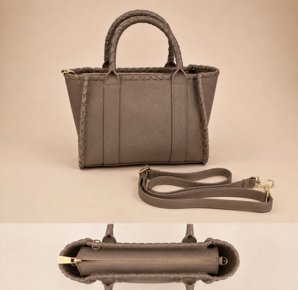 Wauw Leren handtas taupe – 100% leer