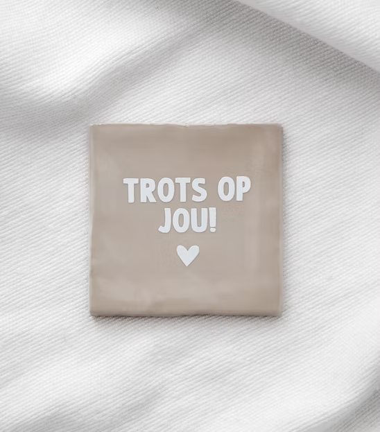 Tegeltje "Trots op jou" beige
