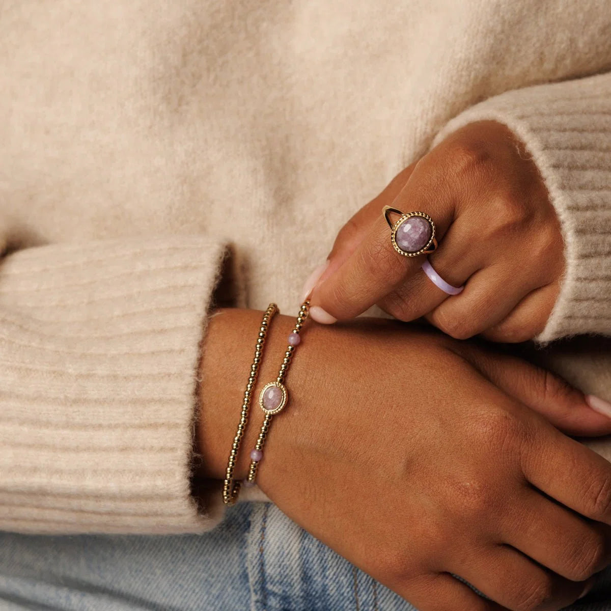 My Bendel Vintage Ring met Edelsteen & Getwist Randje • Lilac Quartz