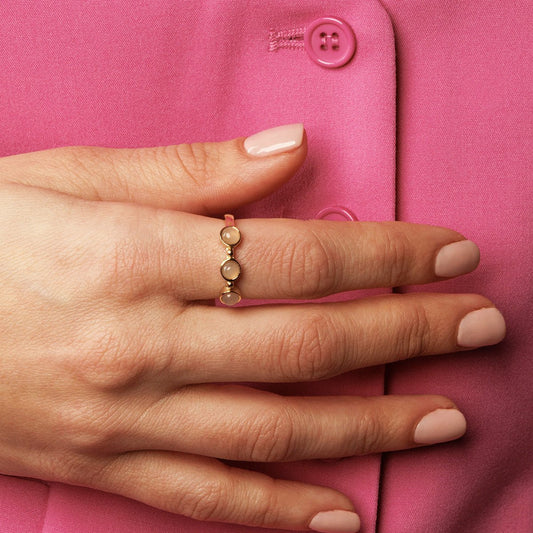My Bendel Gouden ring - Drie Rose Quartz edelstenen - Tijdloze charme - stainless steel