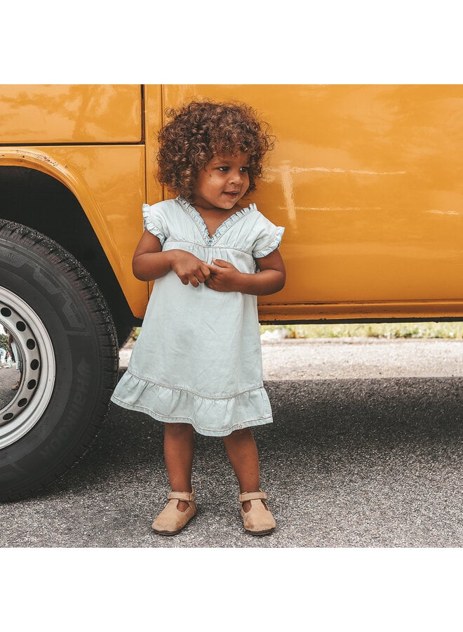 Your Wishes - Chambray ruffle dress - Sunlit blue