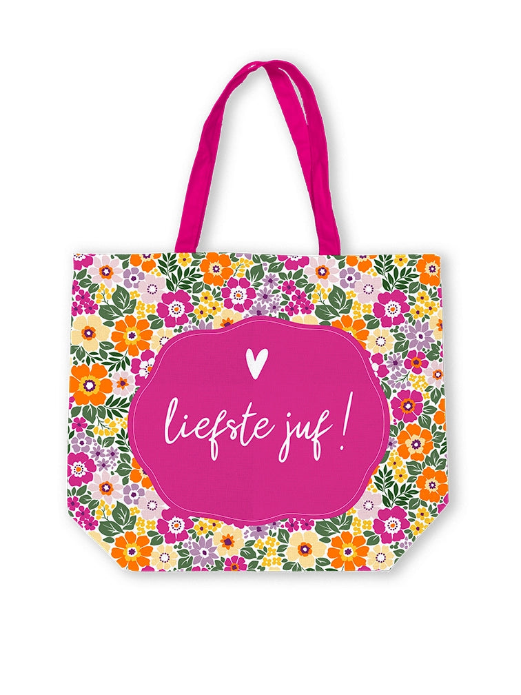Canvas tas liefste juf bloemen