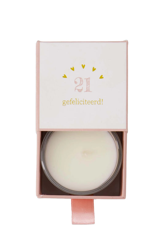 Zusss geurkaars glas in doosje 21 gefeliciteerd