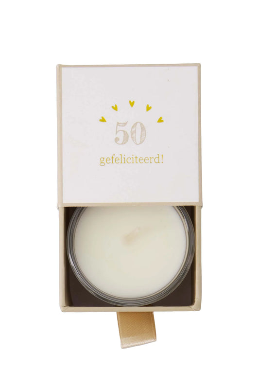 Zusss geurkaars glas in doosje 50 gefeliciteerd