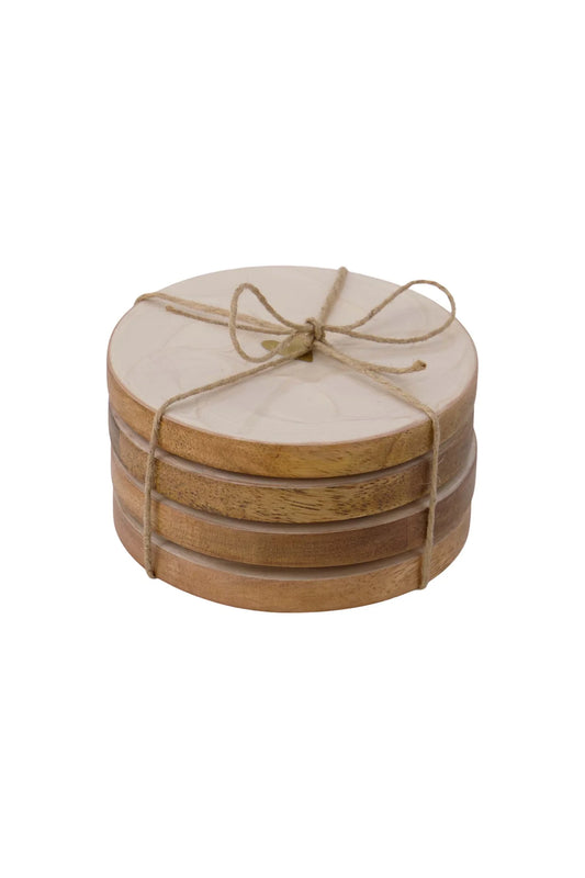 Zusss set van 4 onderzetters parelmoer hartje