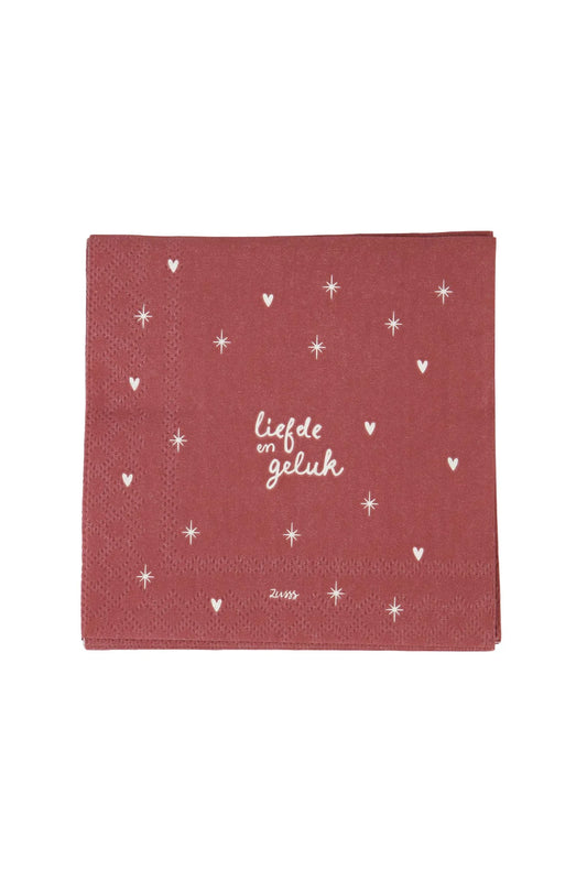 Zusss servetten vierkant liefde en geluk wit/donkerrood