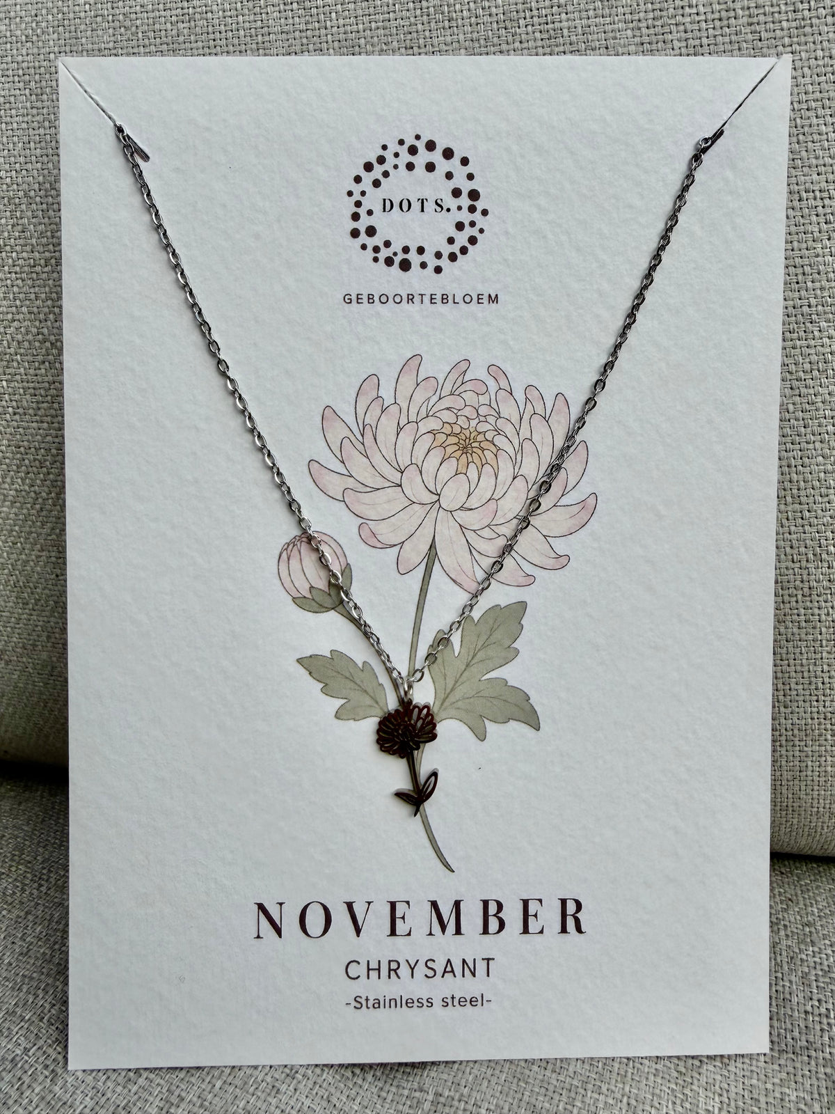 Geboortebloem ketting November – Chrysant | Goud of zilver - Stainless steel