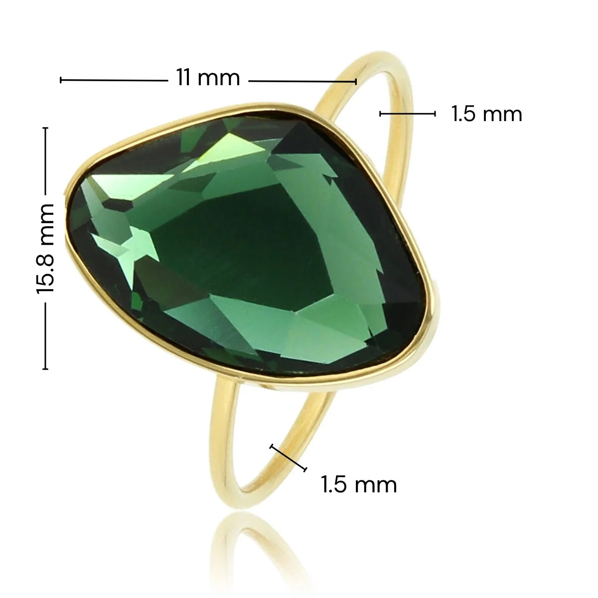 My Bendel Gouden aanschuifring - groen glassteen - stainless steel