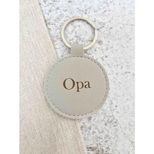 Leren sleutelhanger - Rond grijs Opa