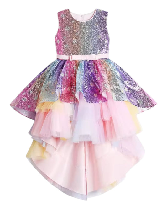 Regenboog Eenhoorn Gala Jurk - Luxe Glitter Prinsessenjurk