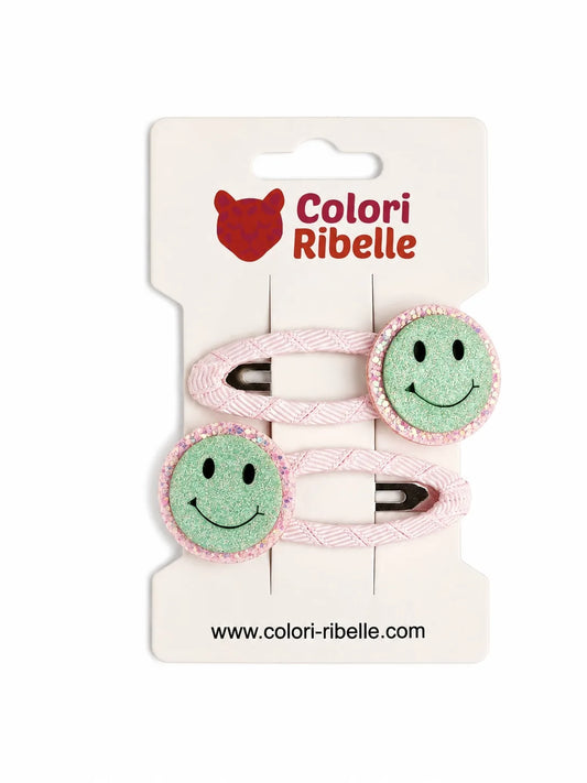 Colori Ribelle -  Haarspeldjes smiley glitter mint