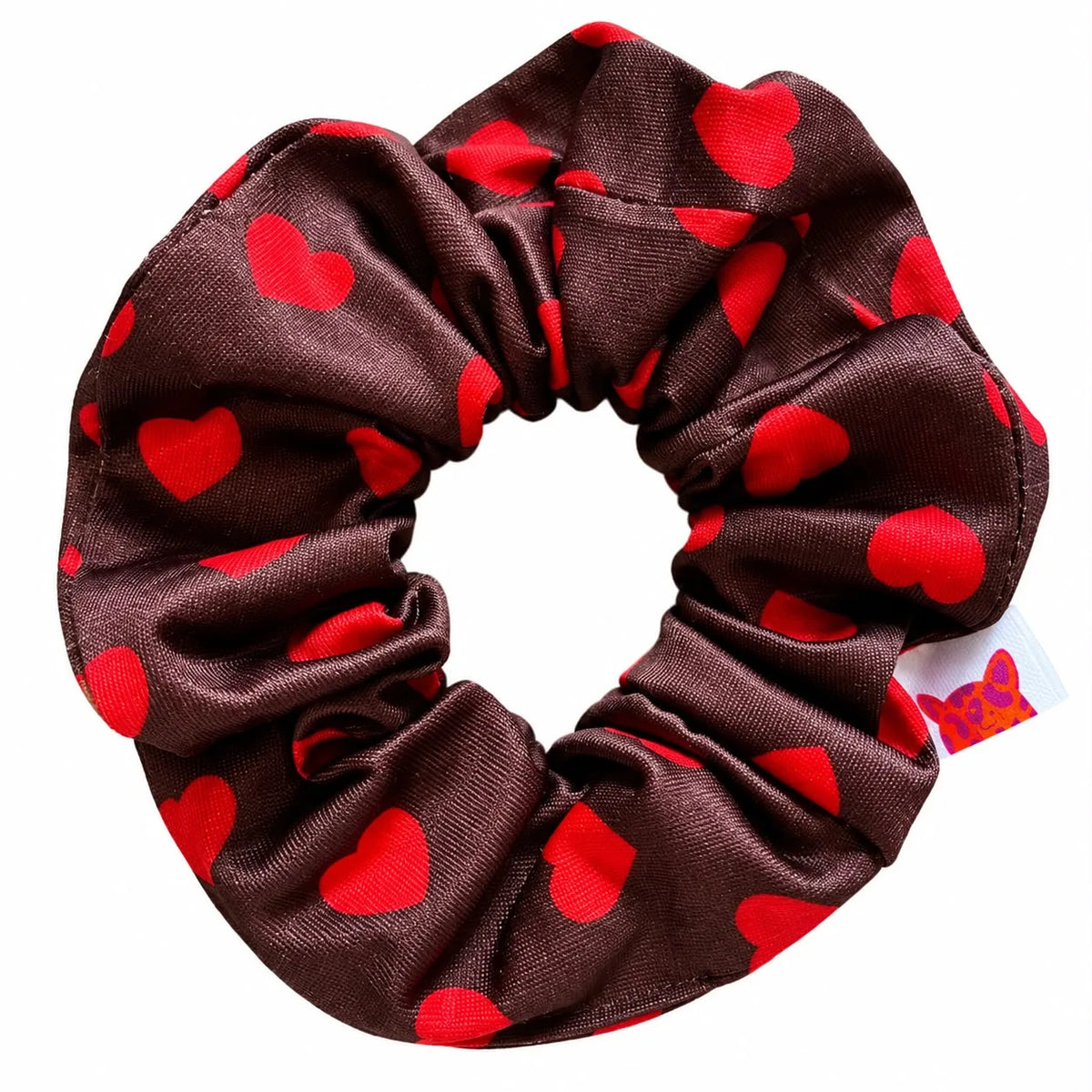 Colori Ribelle - Scrunchie brown with red hearts
