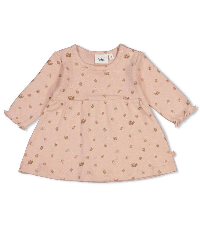 Feetje Jurk rib AOP - Fall in Love Roze melange