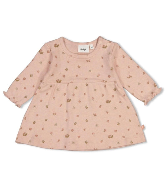 Feetje Jurk rib AOP - Fall in Love Roze melange