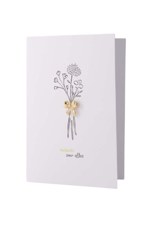 Zusss wenskaart broche strikje bedankt wit/zwart/goud