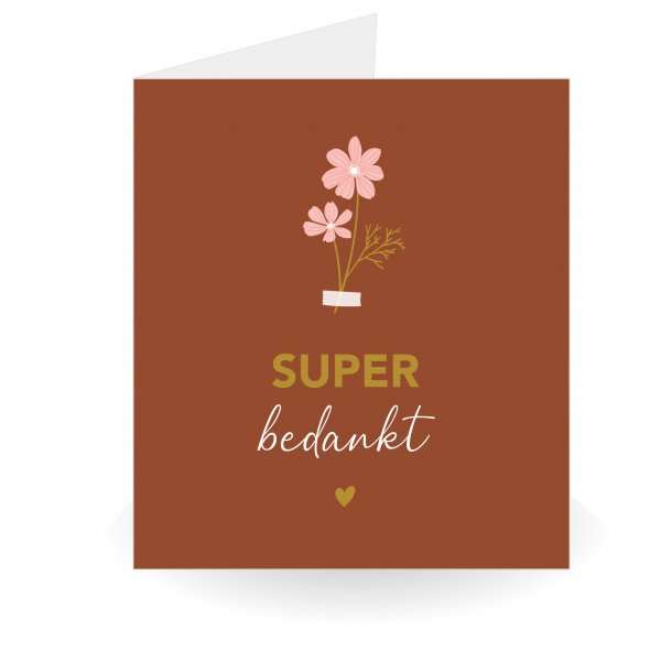 Super Bedankt Kaart met Bloemen – Dubbele Kaart met Gouden Envelop