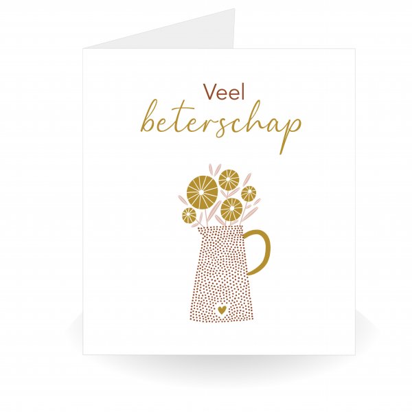 Veel Beterschap Kaart met Bloemen – Dubbele Kaart met Gouden Envelop