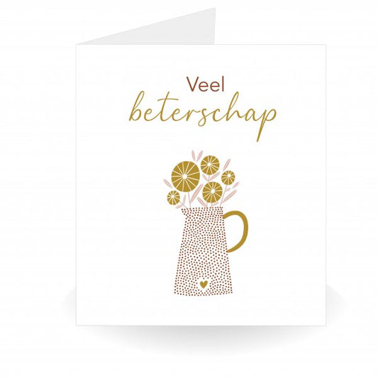 Veel Beterschap Kaart met Bloemen – Dubbele Kaart met Gouden Envelop
