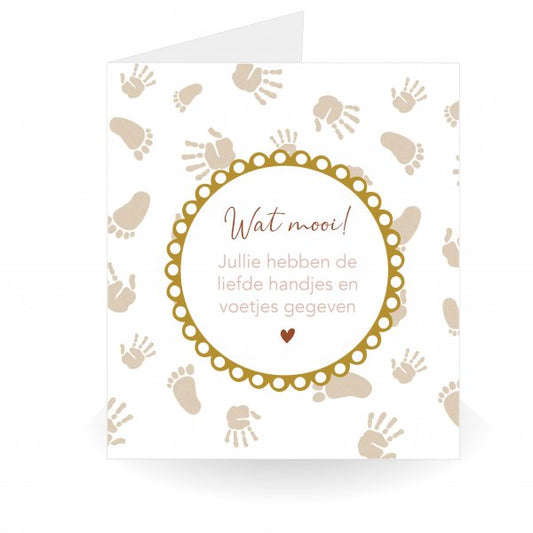 Geboortekaart Wat Mooi – Liefste Handjes en Voetjes – Met Gouden Envelop