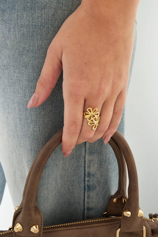 Ring stainless steel goud - Flower
