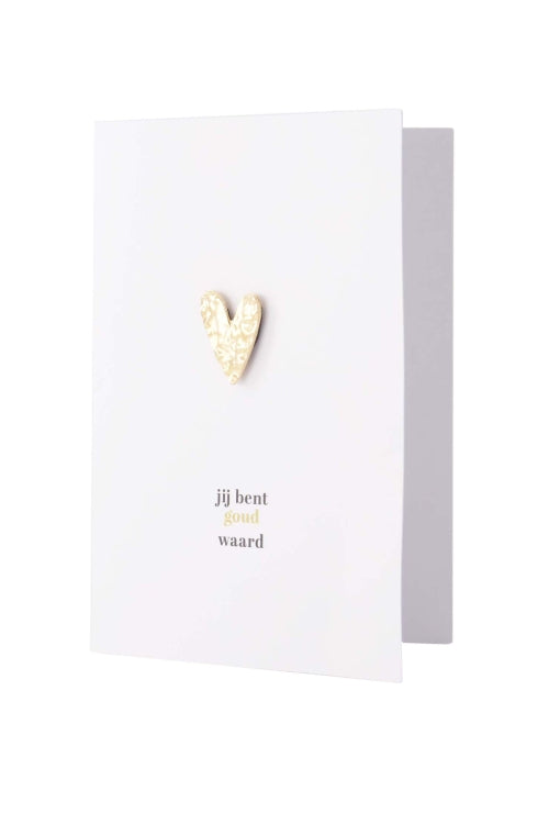 Zusss wenskaart magneet hartje jij bent goud waard wit/goud