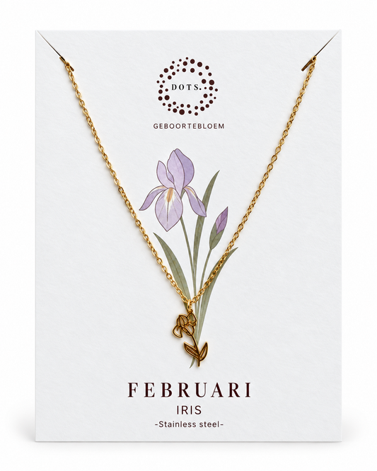 Geboortebloem Ketting Februari Iris – Goud of Zilver | Stainless steel