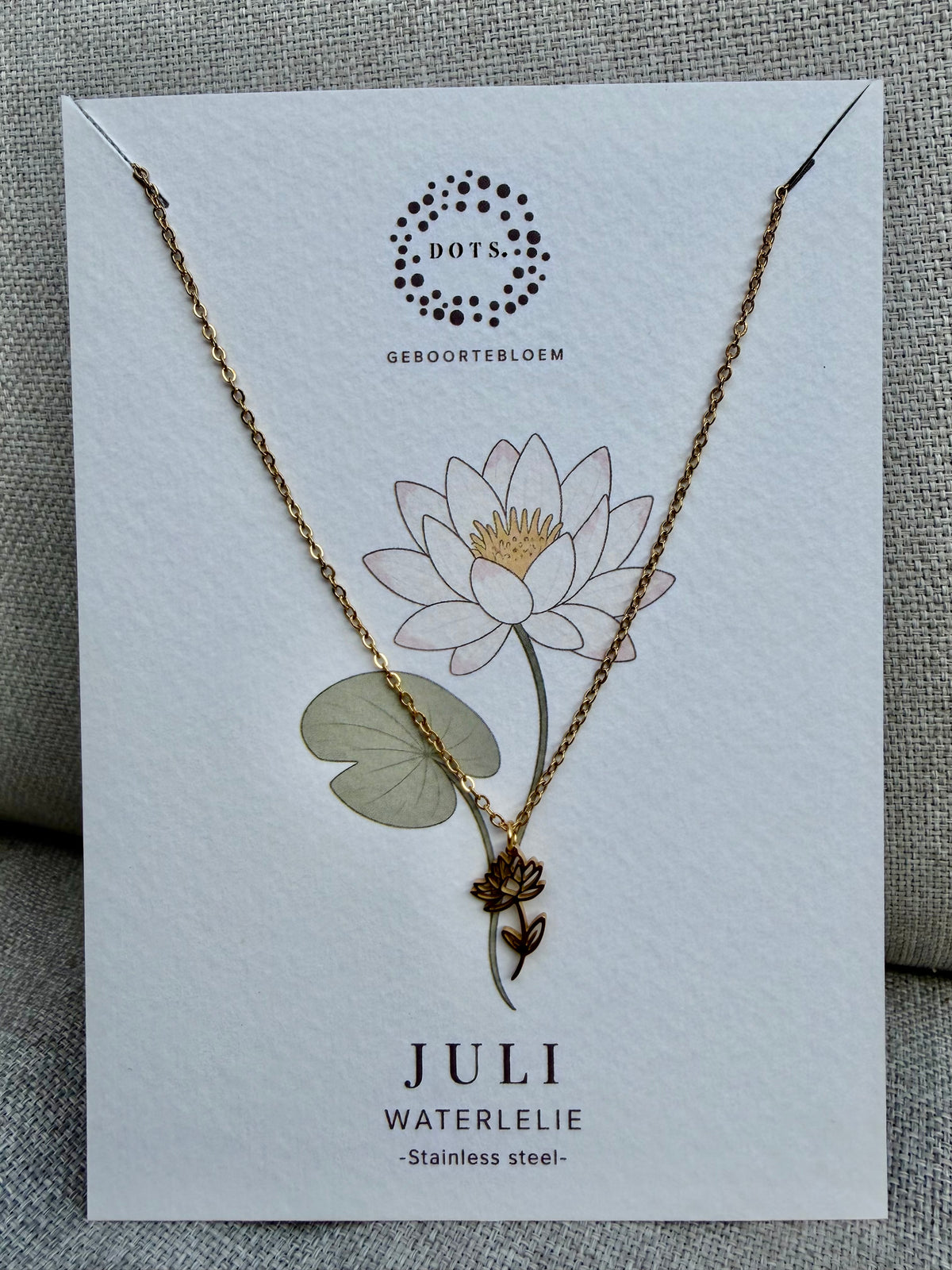 Geboortebloem ketting Juli – Waterlelie | Goud of zilver - Stainless steel
