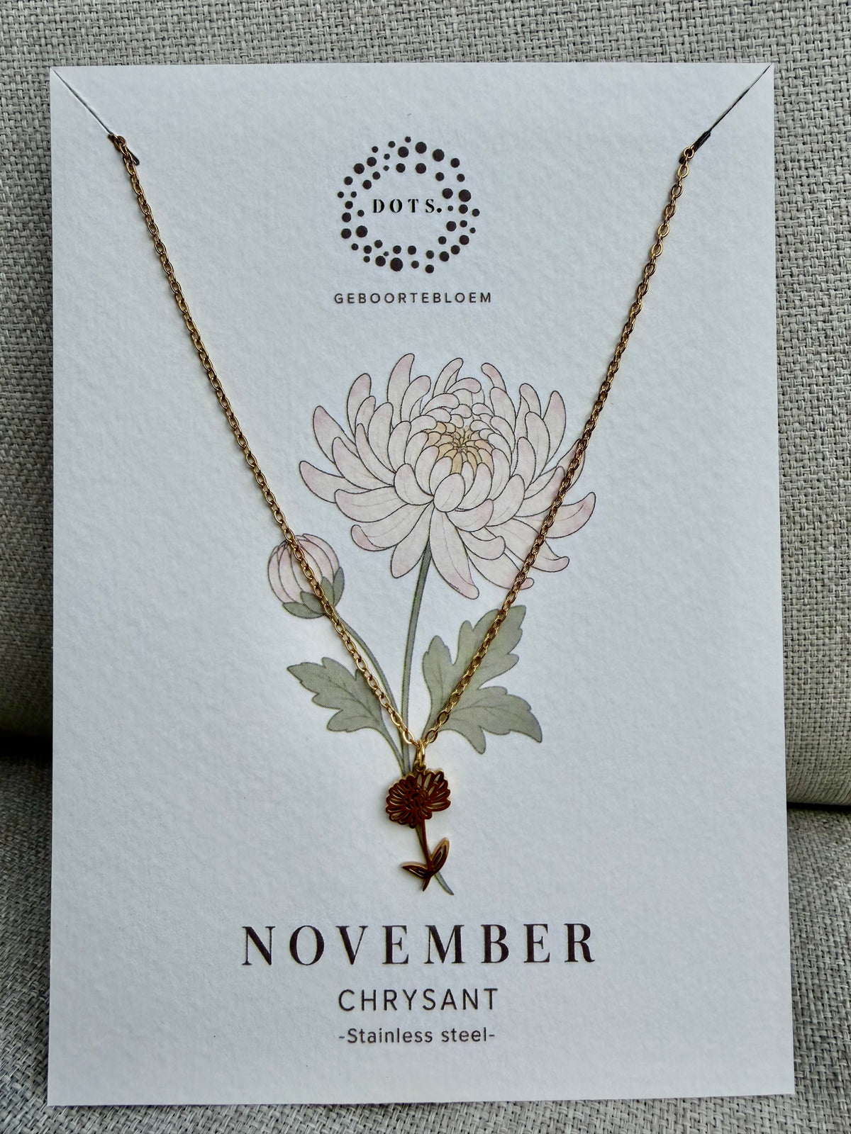Geboortebloem ketting November – Chrysant | Goud of zilver - Stainless steel