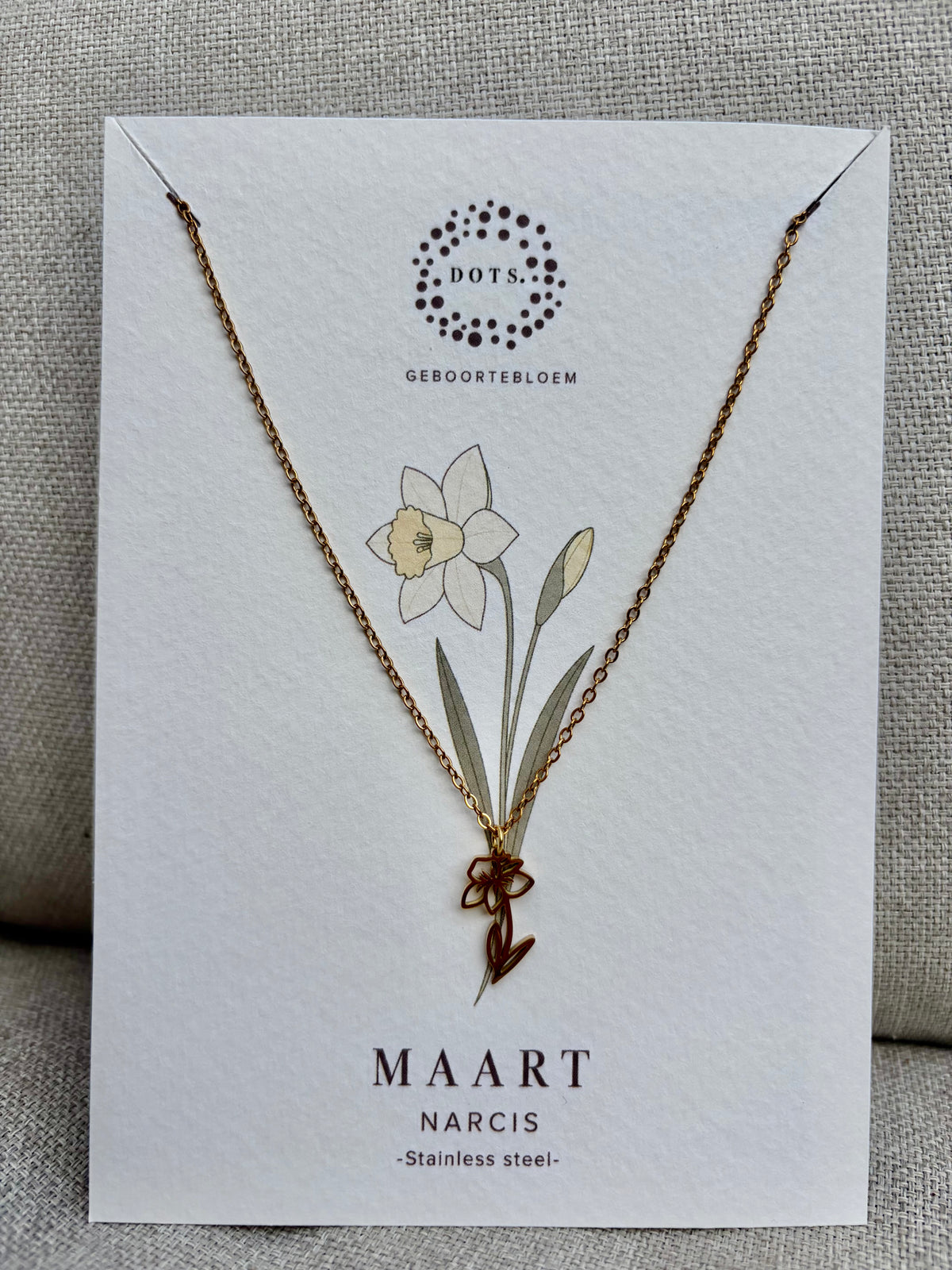 Geboortebloem ketting Maart – Narcis | Goud of Zilver - Stainless steel