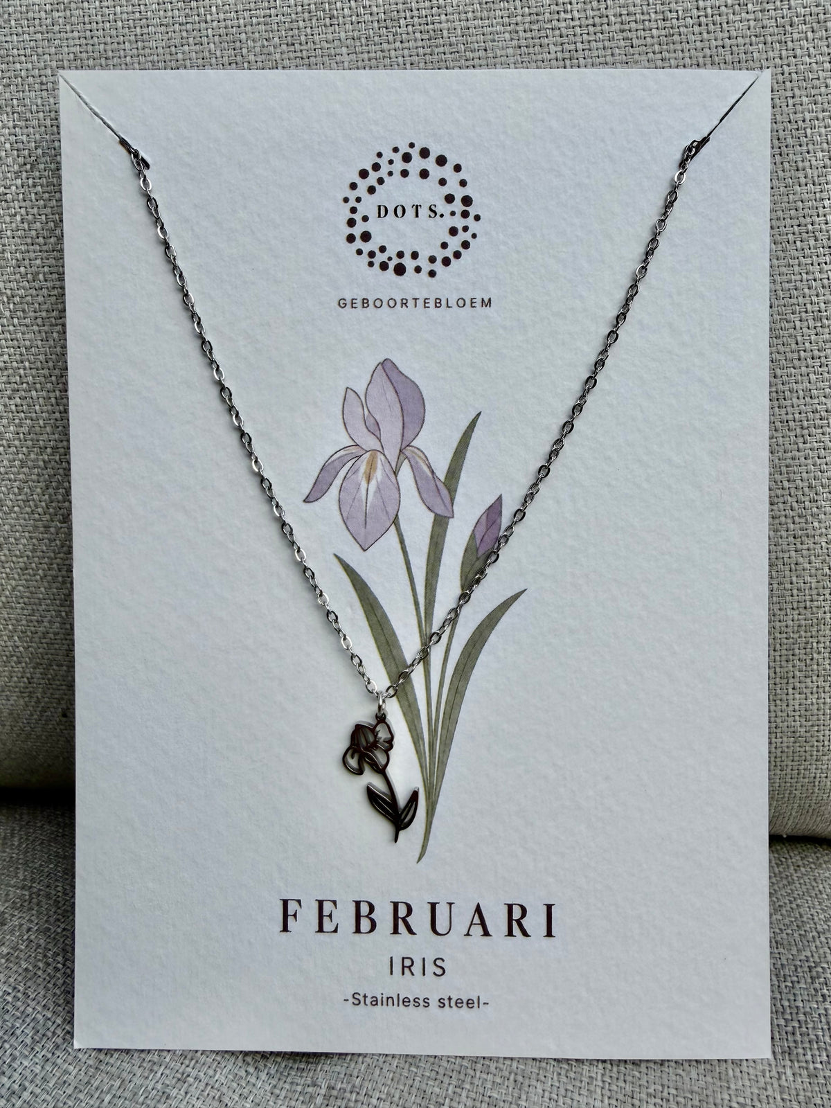 Geboortebloem Ketting Februari Iris – Goud of Zilver | Stainless steel