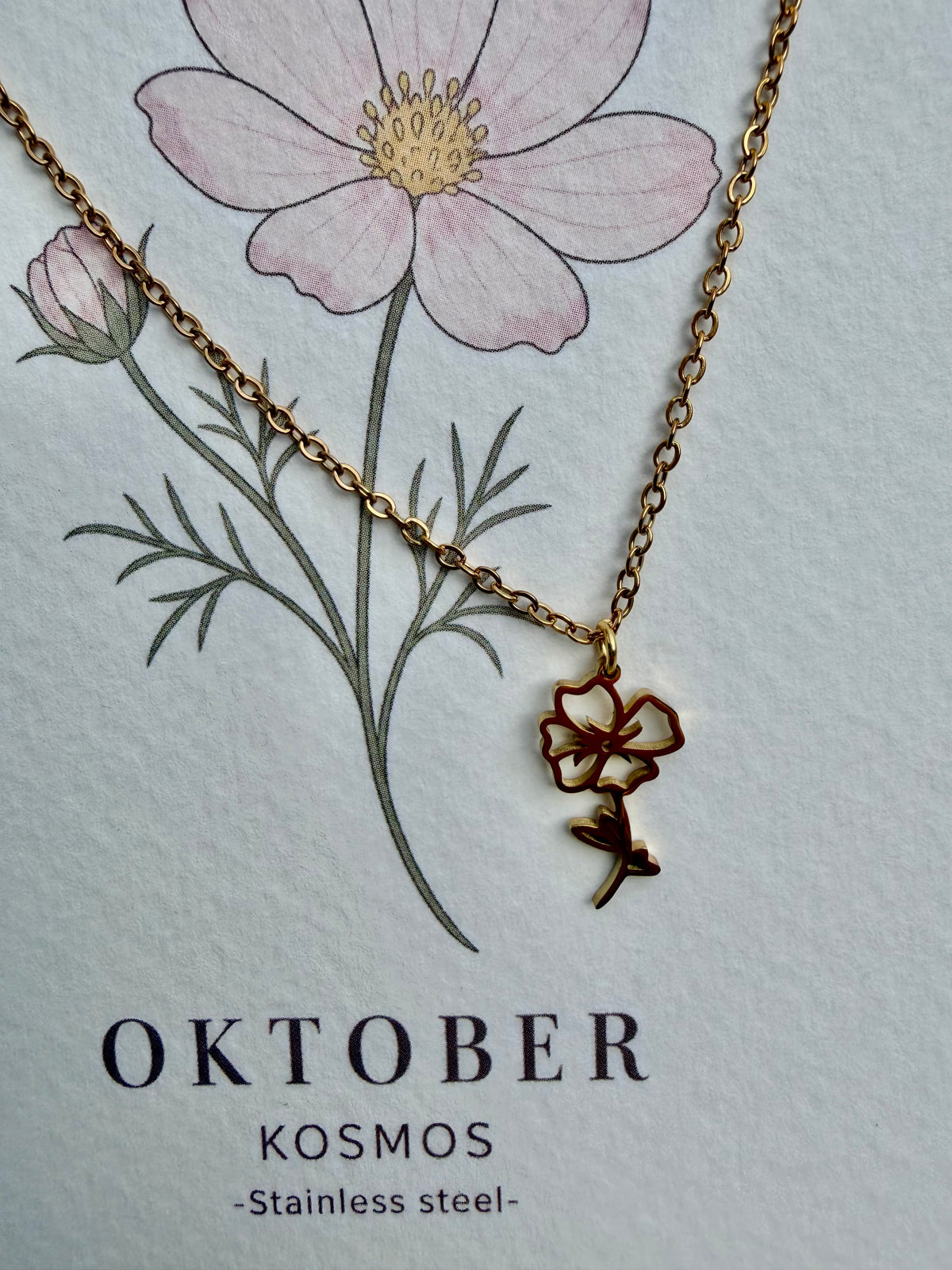 Geboortebloem ketting Oktober – Kosmos | Goud of zilver - Stainless steel