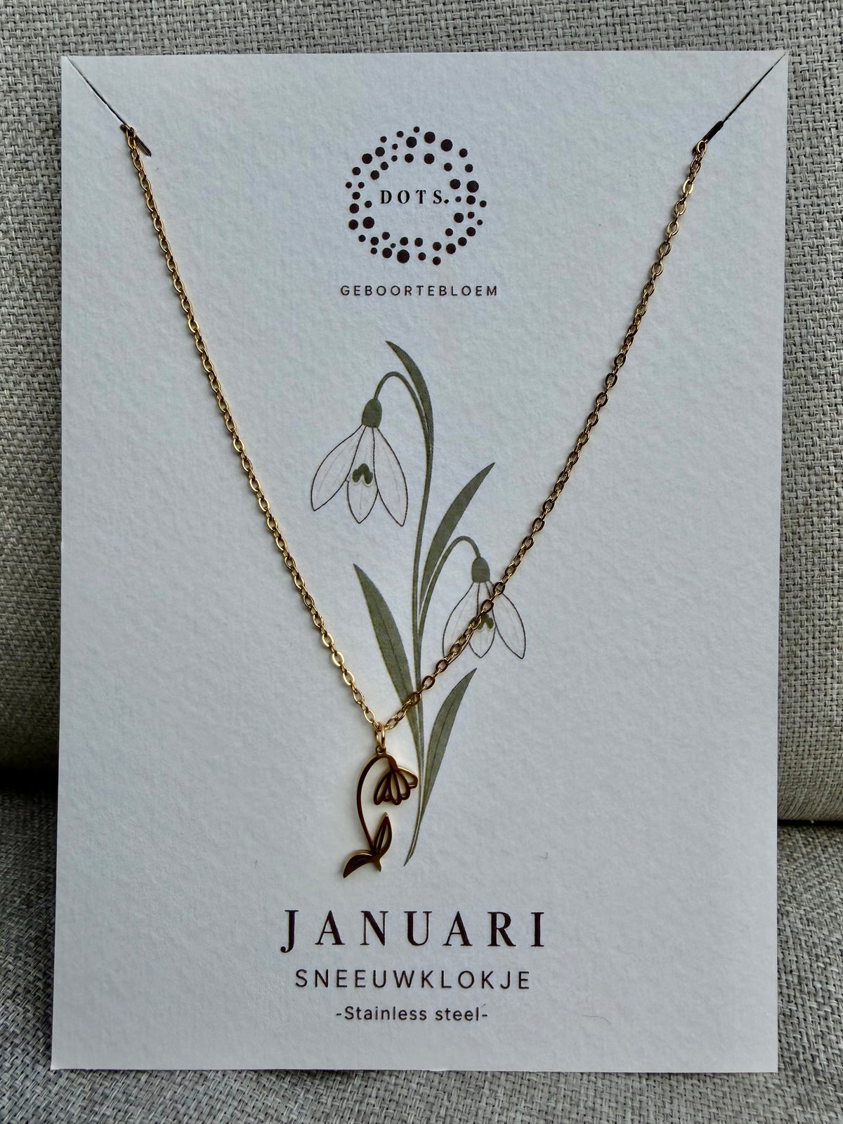 Geboortebloem ketting Januari – Sneeuwklokje | Goud of zilver - Stainless steel