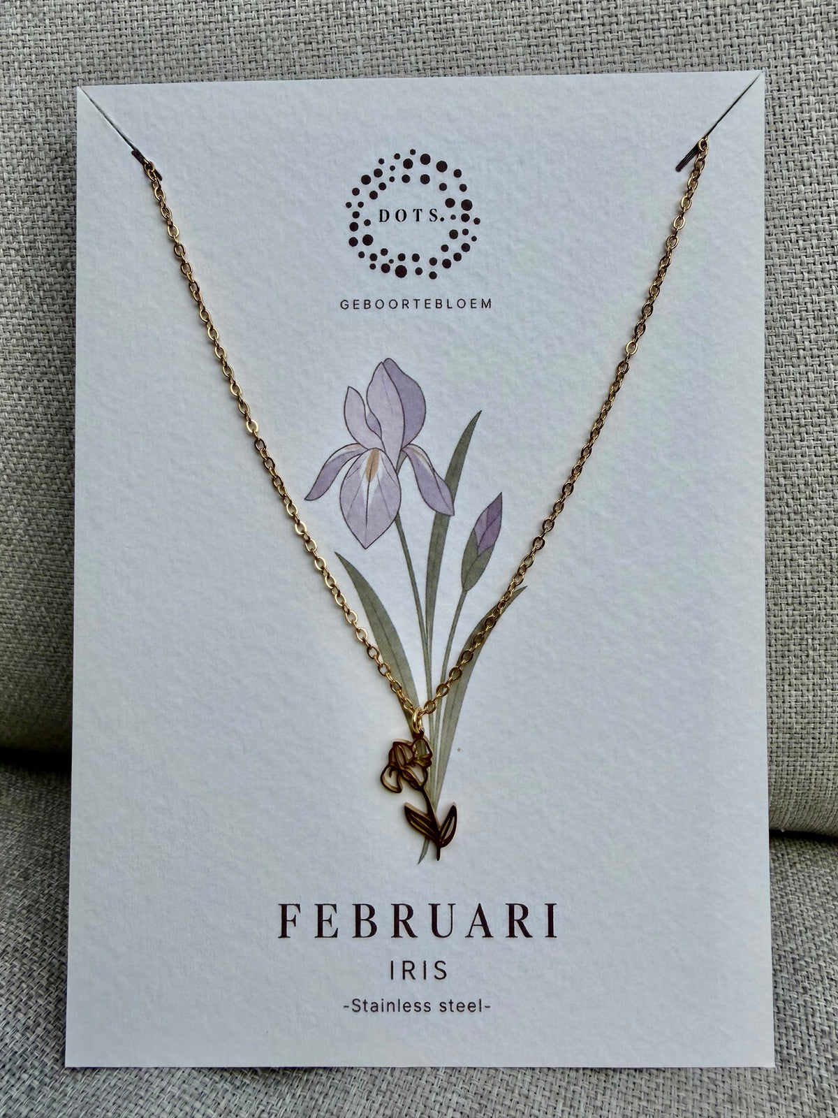 Geboortebloem Ketting Februari Iris – Goud of Zilver | Stainless steel