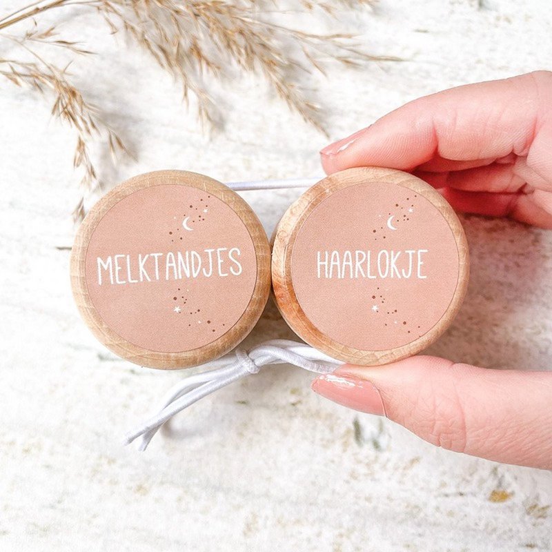 Bewaardoosje Melktandjes + Haarlokje (set) | roze hout