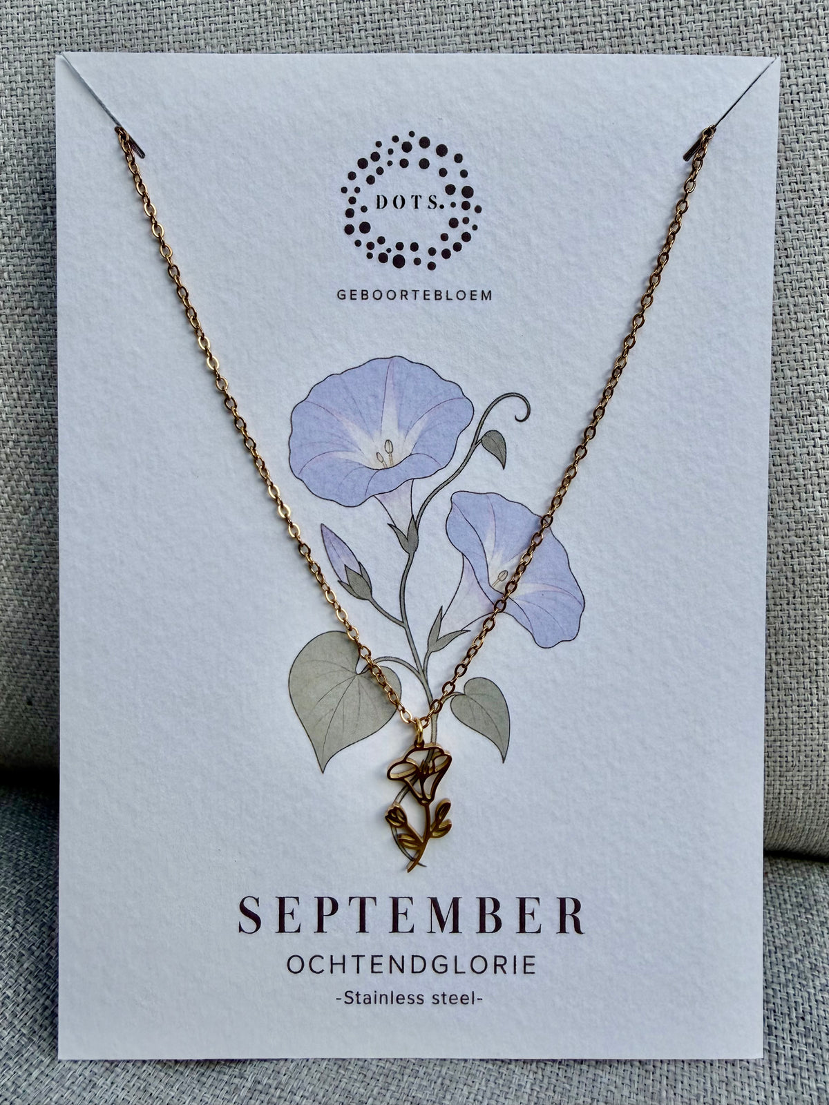 Geboortebloem ketting September – Ochtendglorie | Goud of zilver - Stainless steel